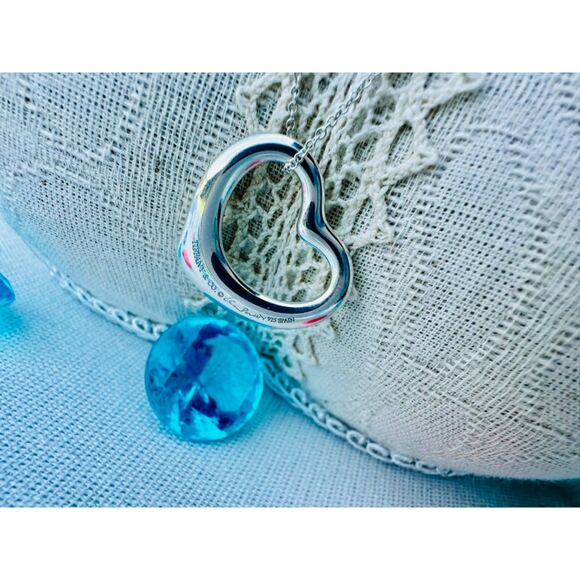 16” Tiffany Co. Open Heart Necklace in Silver, 27mm, Medium - Picture 2 of 5